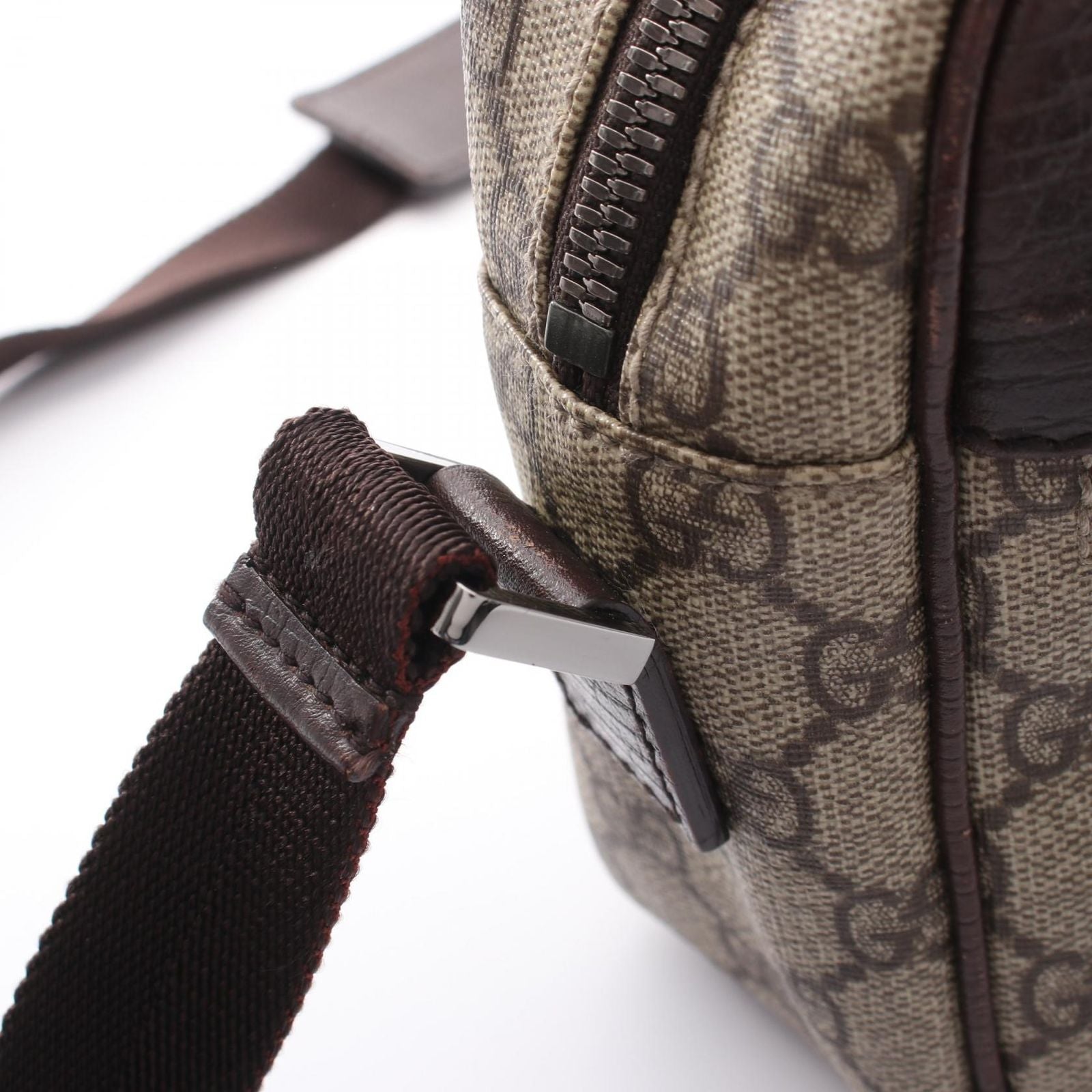 Gucci Shoulder Bag GG Supreme Beige Dark Brown Canvas Leather — view 8