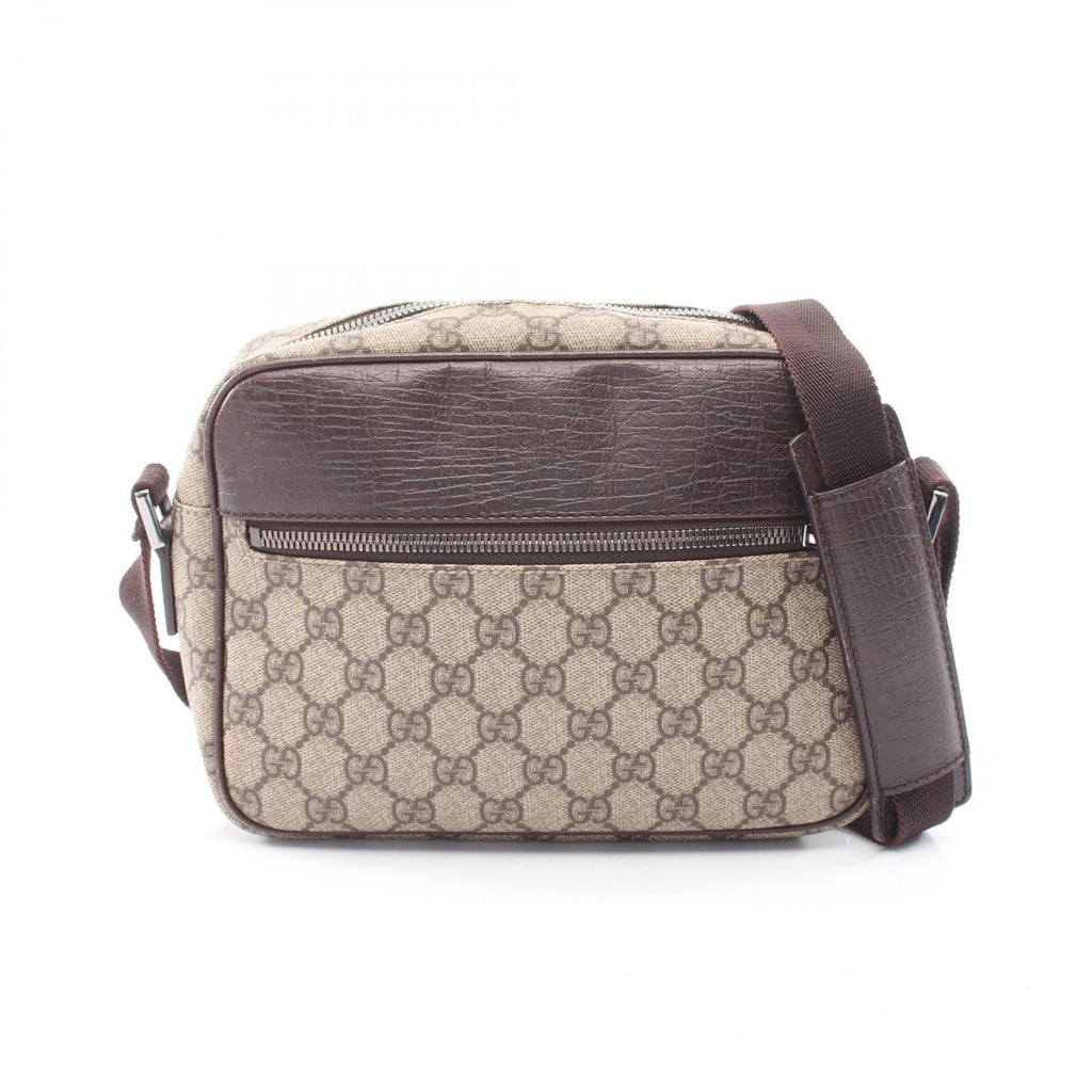Gucci Shoulder Bag GG Supreme Beige Dark Brown Canvas Leather