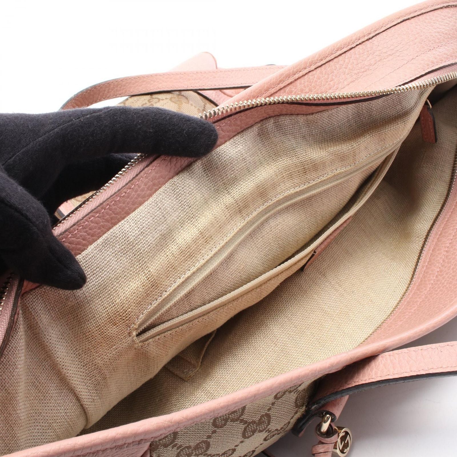 Gucci Tote Bree Beige Pink Canvas Leather — view 5