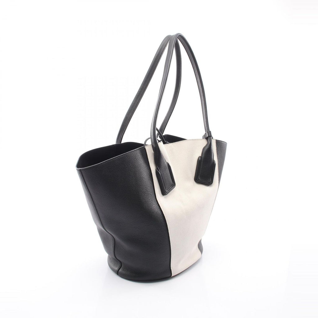 Bottega Veneta Tote Basket Ivory Black Canvas Leather — view 2