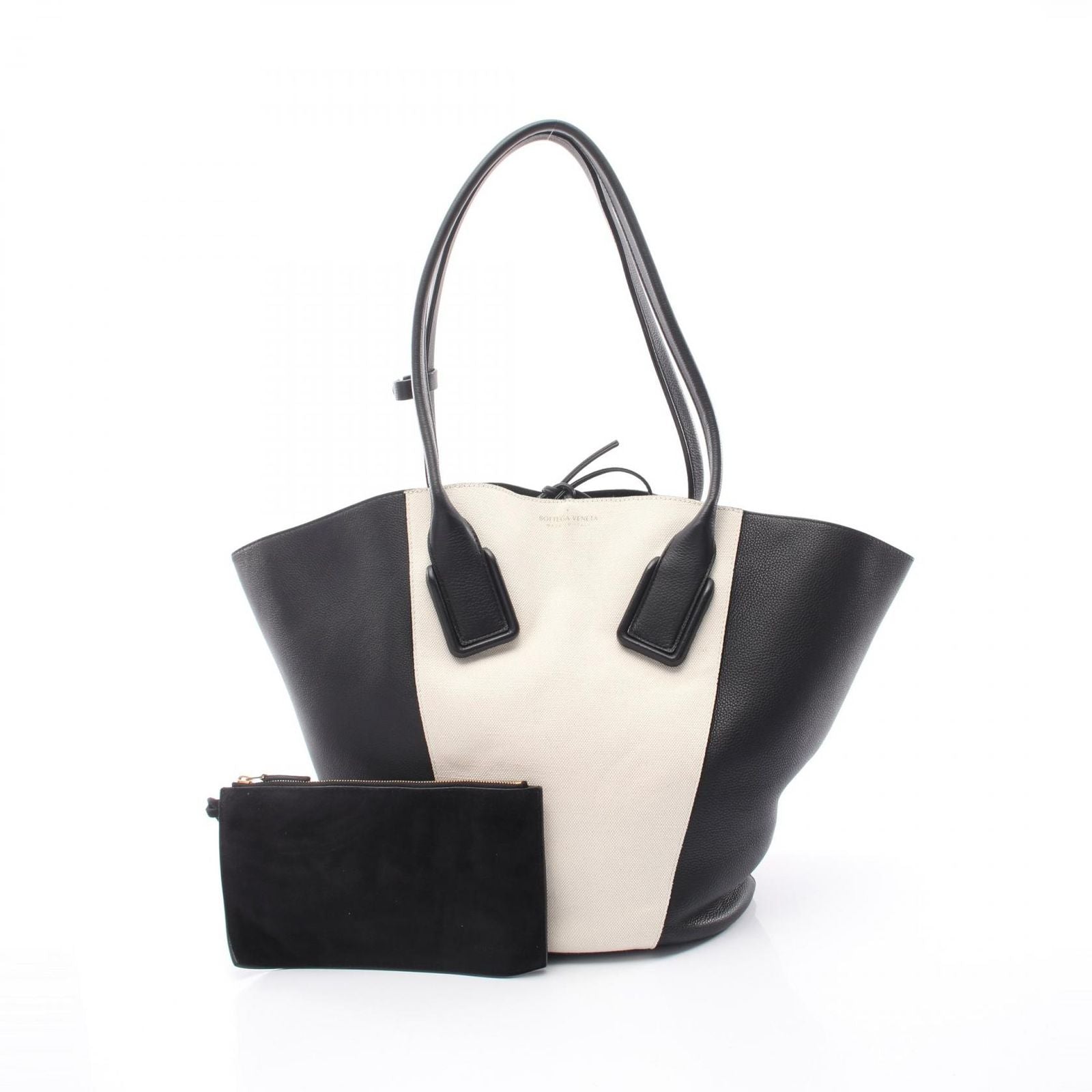 Bottega Veneta Tote Basket Ivory Black Canvas Leather