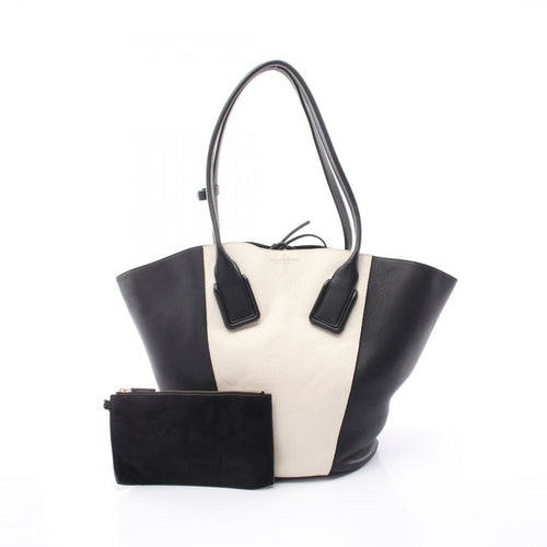 Bottega Veneta Tote Basket Ivory Black Canvas Leather