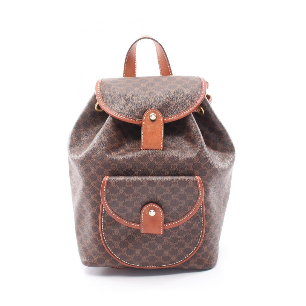 Celine Backpack Macadam Brown Canvas Leather