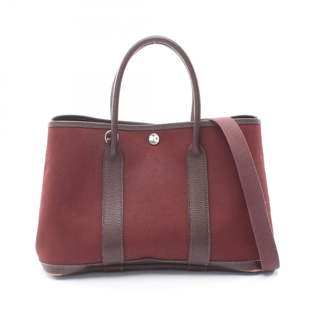 Hermes Tote Garden Party TPM 2-Way Rouge Ash Bordeaux Canvas Leather TPM
