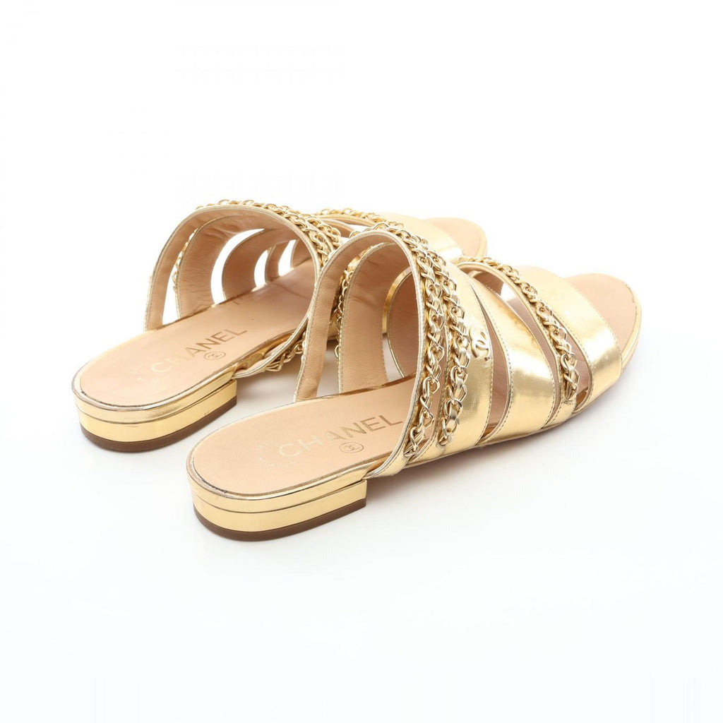 Chanel Sandals CC Logo Chain Gold Leather — view 2