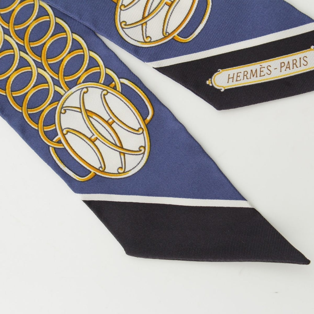 Hermes Twilly Lift Profile Silk Scarf Navy — view 7