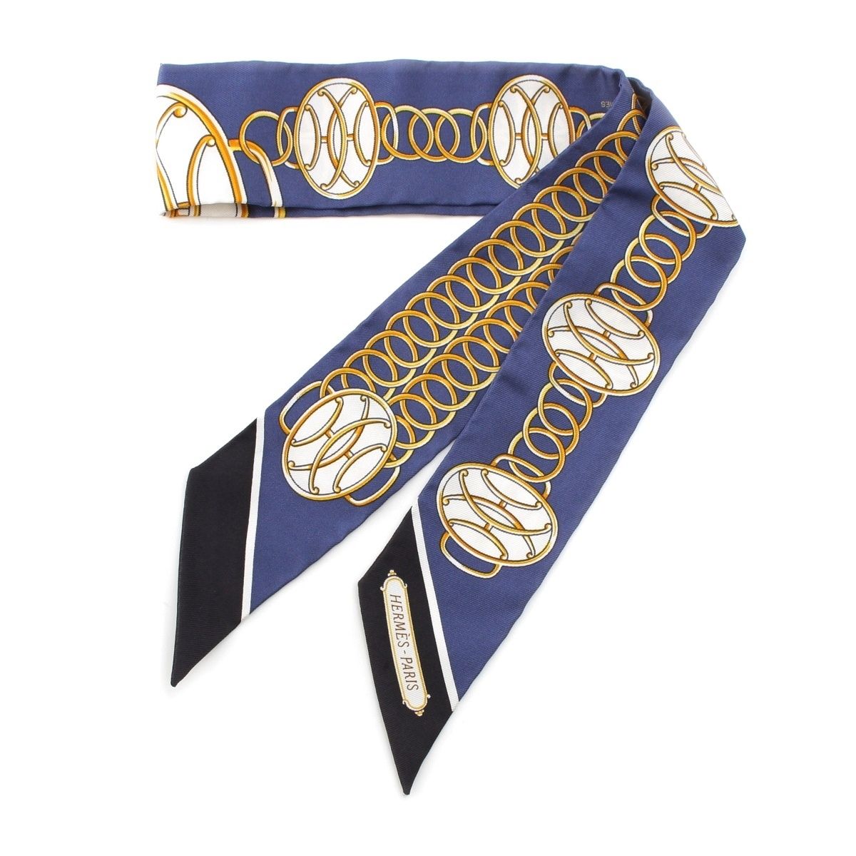 Hermes Twilly Lift Profile Silk Scarf Navy