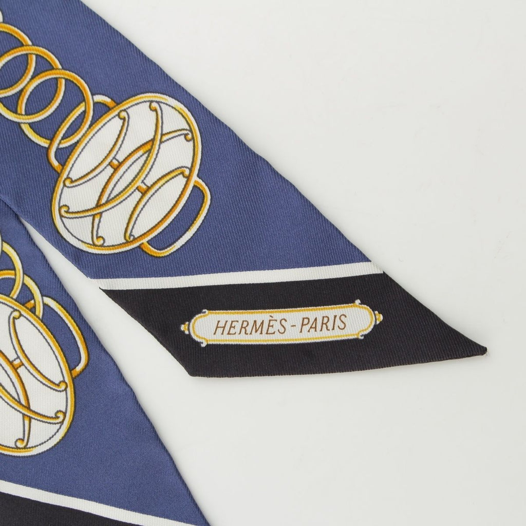 Hermes Twilly Lift Profile Silk Scarf Navy — view 6