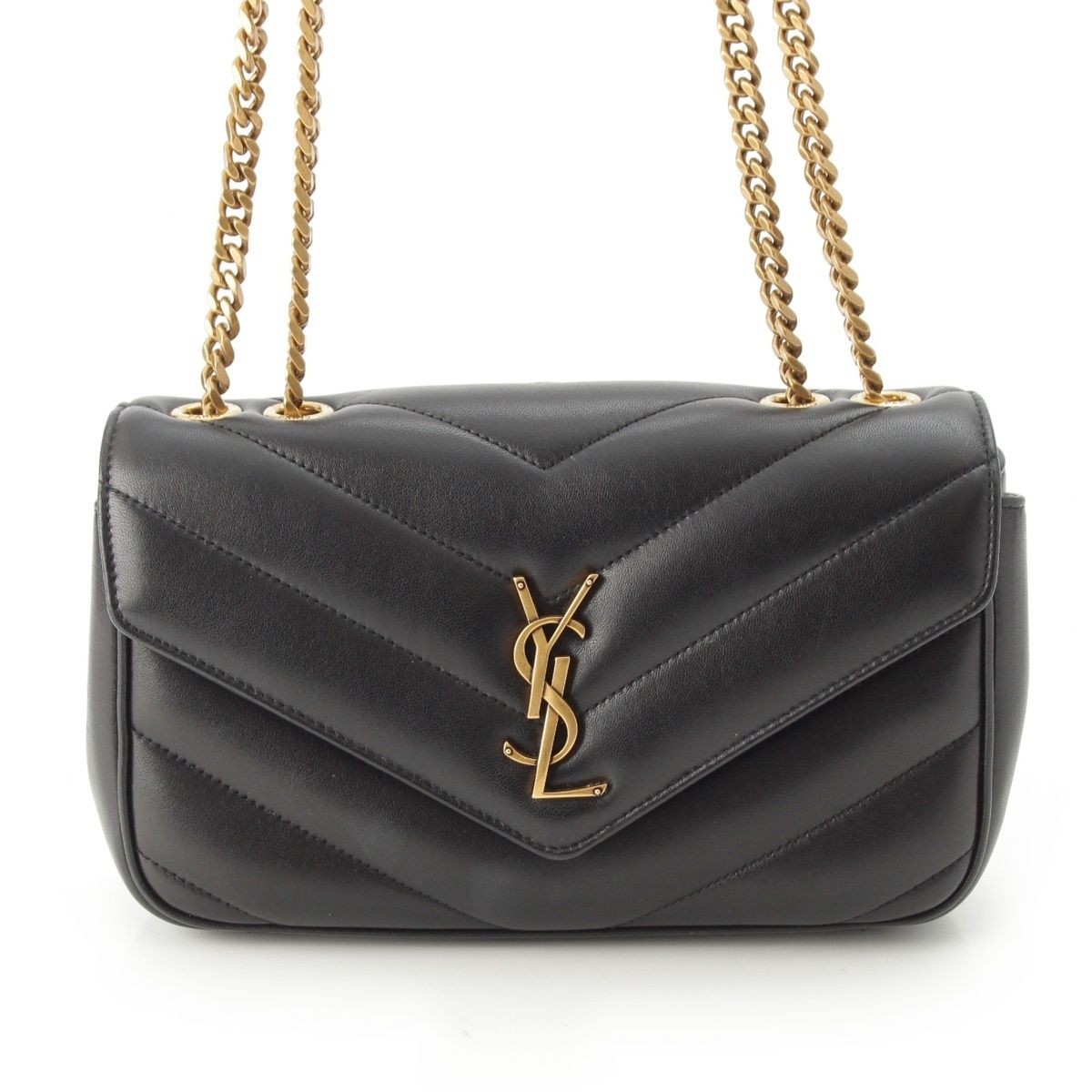 Saint Laurent Loulou Small Lambskin Chain Shoulder Bag Logo Black — view 2