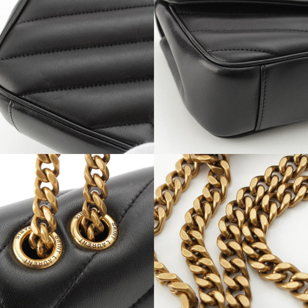 Saint Laurent Loulou Small Lambskin Chain Shoulder Bag Logo Black — view 9