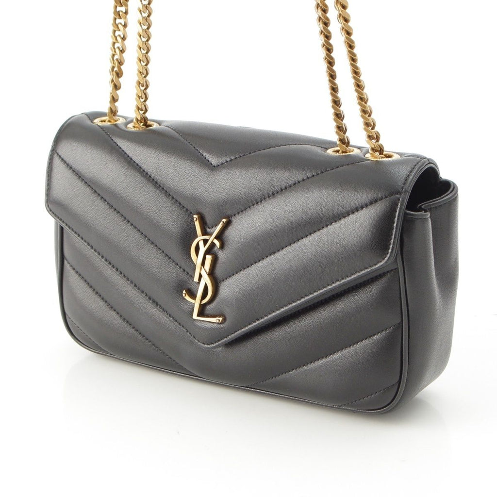 Saint Laurent Loulou Small Lambskin Chain Shoulder Bag Logo Black — view 3