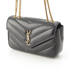 Saint Laurent Loulou Small Lambskin Chain Shoulder Bag Logo Black — view 3