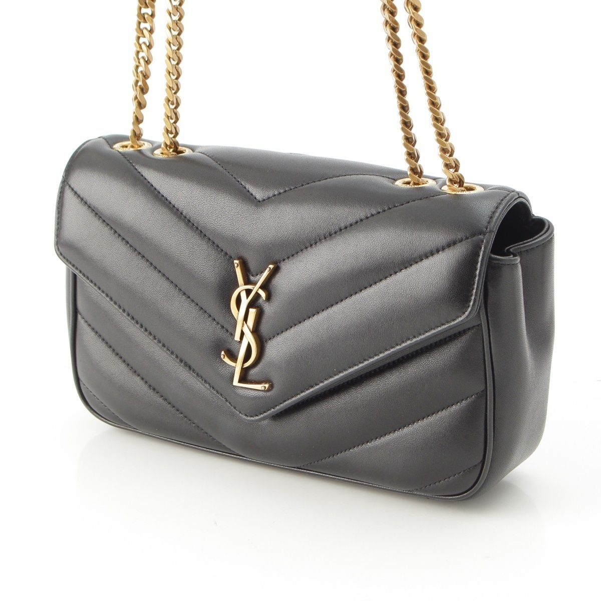 Saint Laurent Loulou Small Lambskin Chain Shoulder Bag Logo Black — view 3