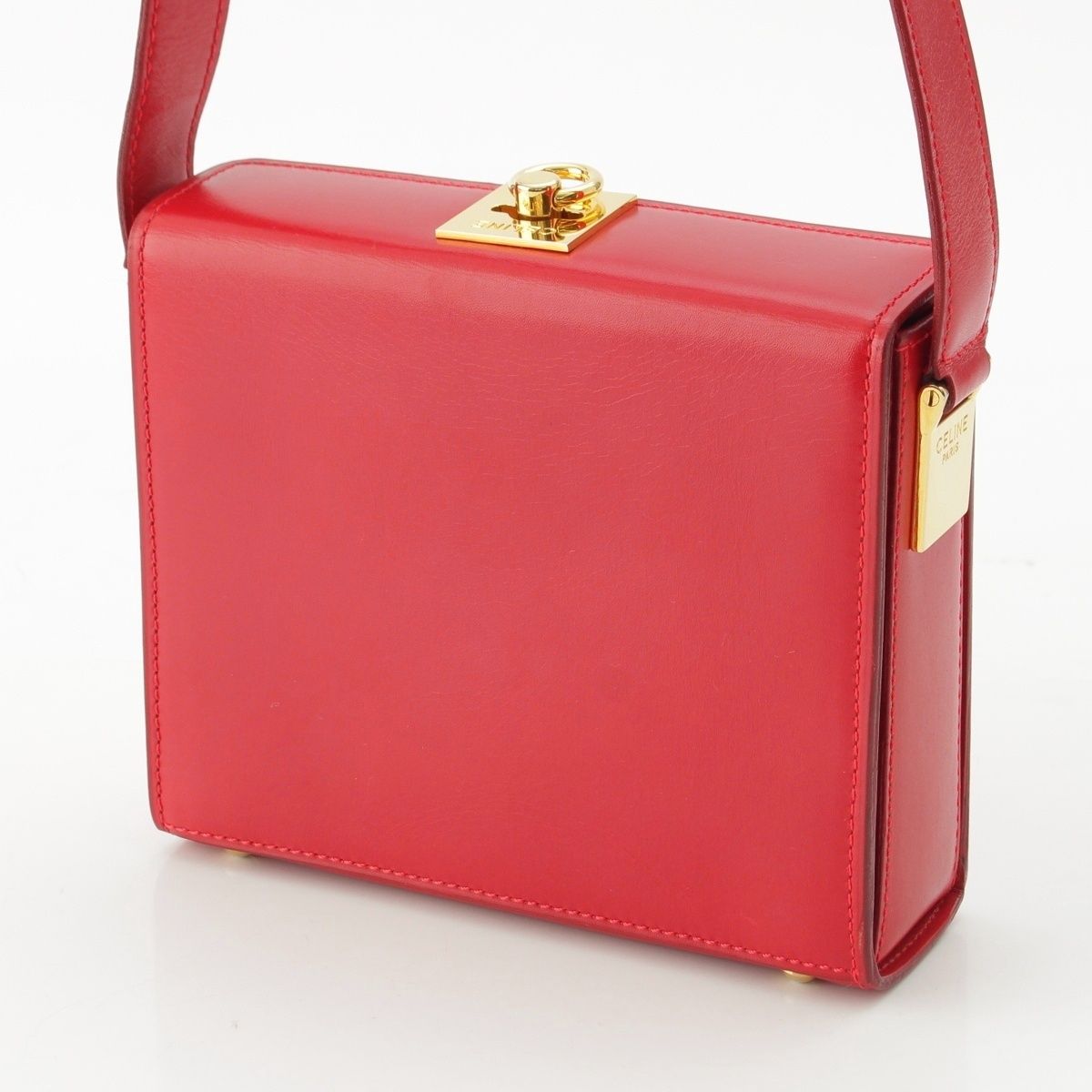 Celine Vintage Leather Shoulder Bag Red Gold — view 2