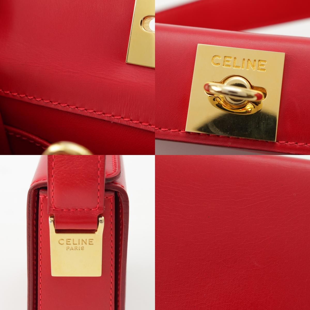 Celine Vintage Leather Shoulder Bag Red Gold — view 8