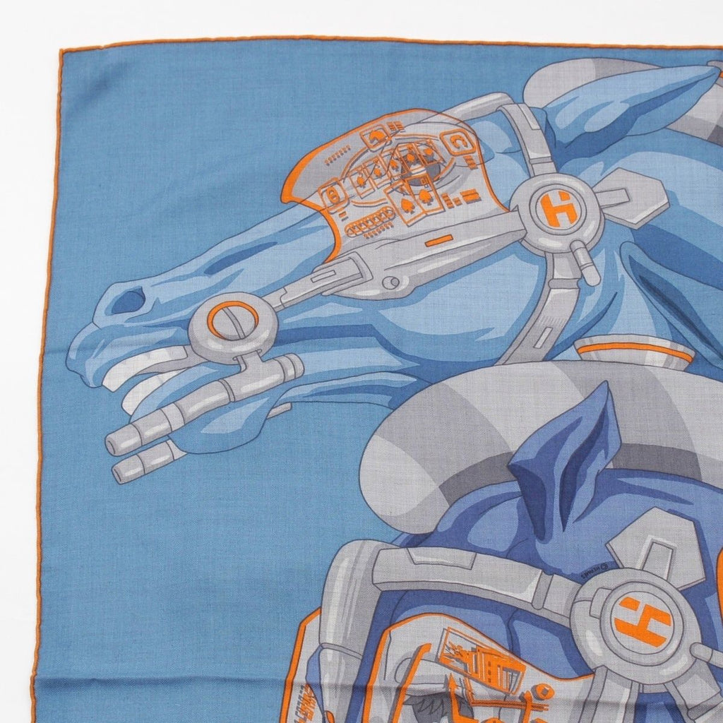 Hermes Carre Silk Horse Reality Scarf Blue — view 2