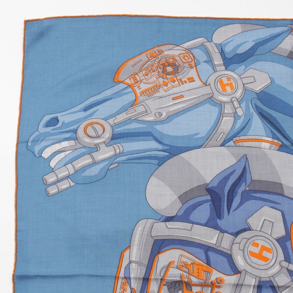 Hermes Carre Silk Horse Reality Scarf Blue — view 2