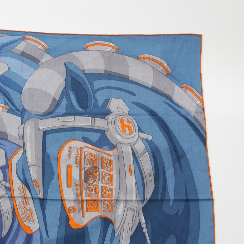 Hermes Carre Silk Horse Reality Scarf Blue — view 3
