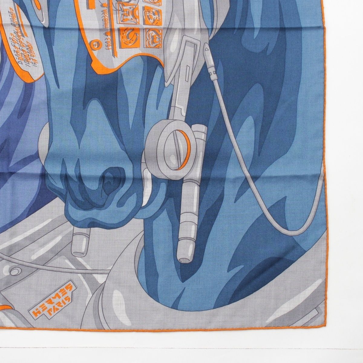 Hermes Carre Silk Horse Reality Scarf Blue — view 5