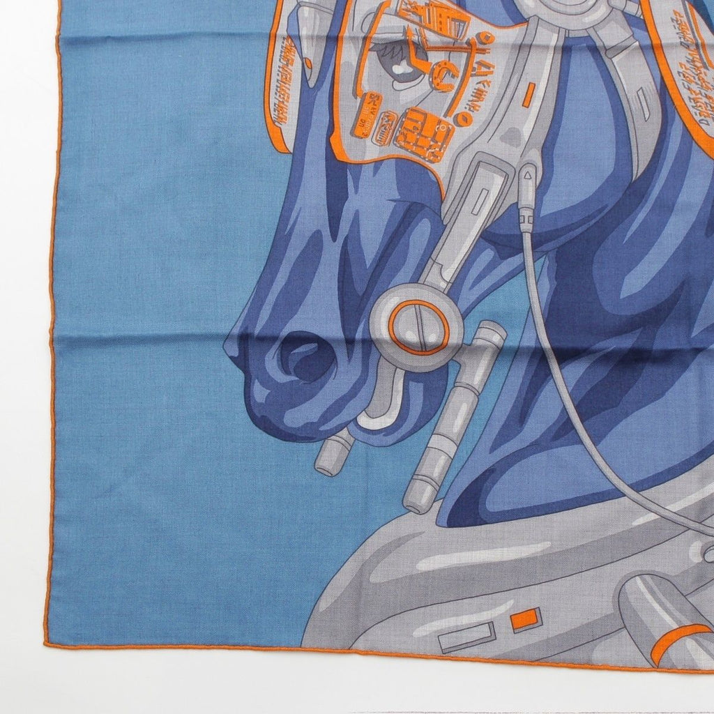 Hermes Carre Silk Horse Reality Scarf Blue — view 4