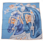 Hermes Carre Silk Horse Reality Scarf Blue