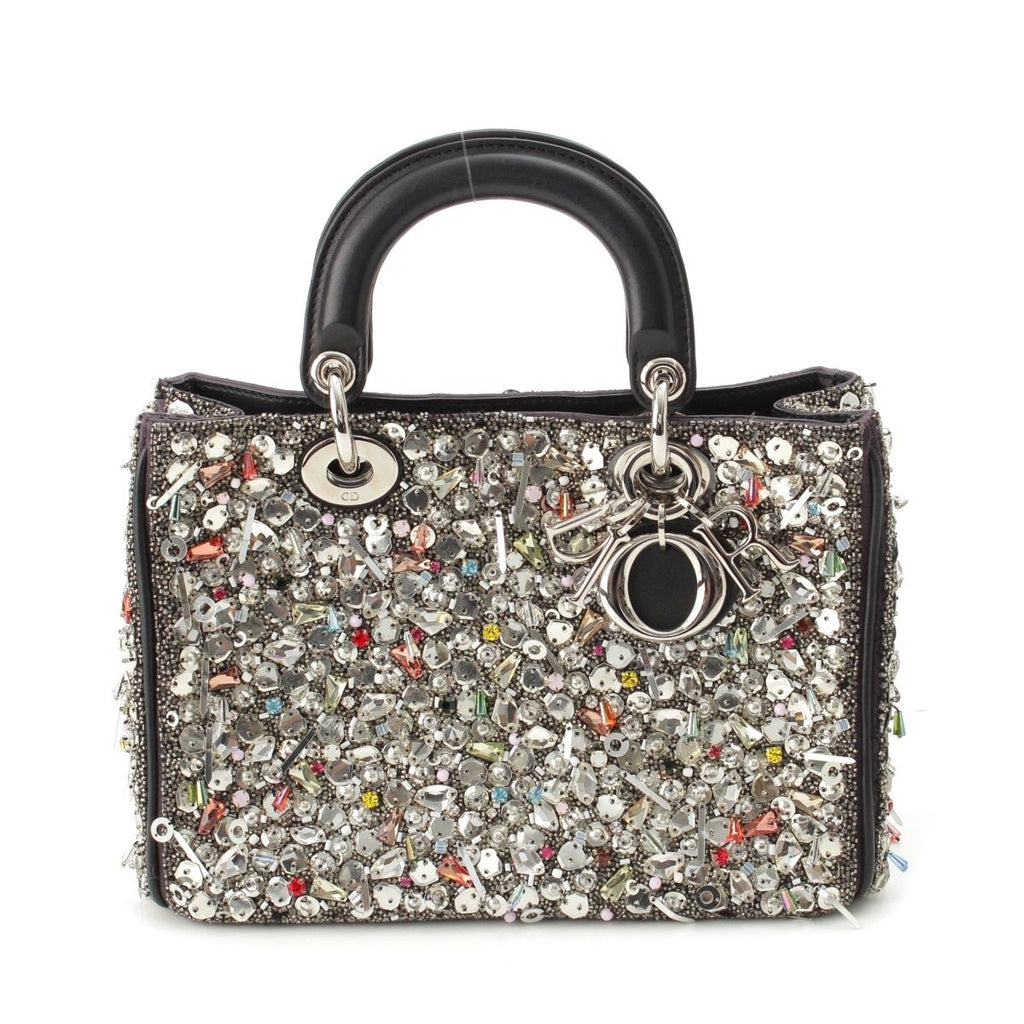 Dior Diorissimo Visual Leather 2-Way Shoulder Handbag Silver