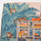 Hermes Carre 90 Silk Double Face les Douze Leopards 12 Scarf Orange Blue — view 3