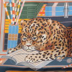 Hermes Carre 90 Silk Double Face les Douze Leopards 12 Scarf Orange Blue — view 8