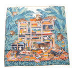 Hermes Carre 90 Silk Double Face les Douze Leopards 12 Scarf Orange Blue