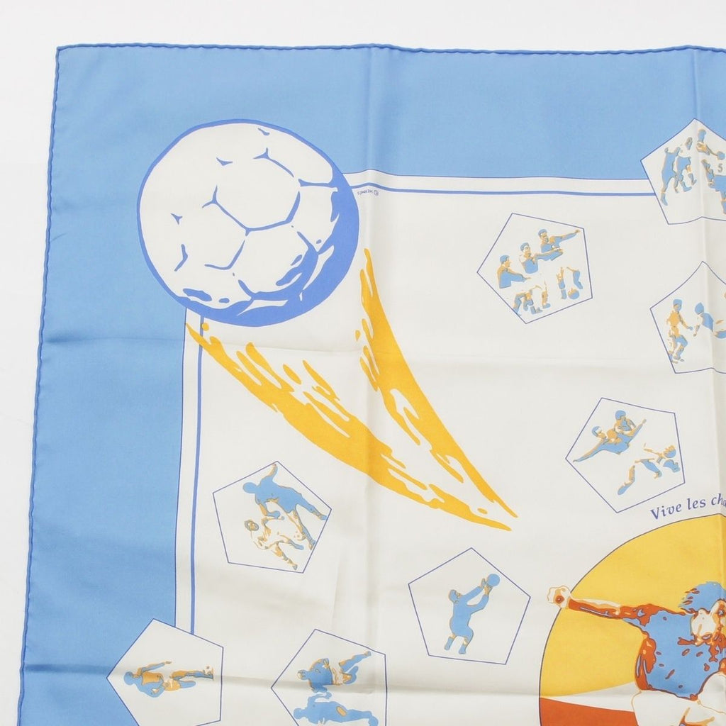 Hermes Carre 90 Vive les Champions! Viva Champion Silk Scarf White Blue — view 2