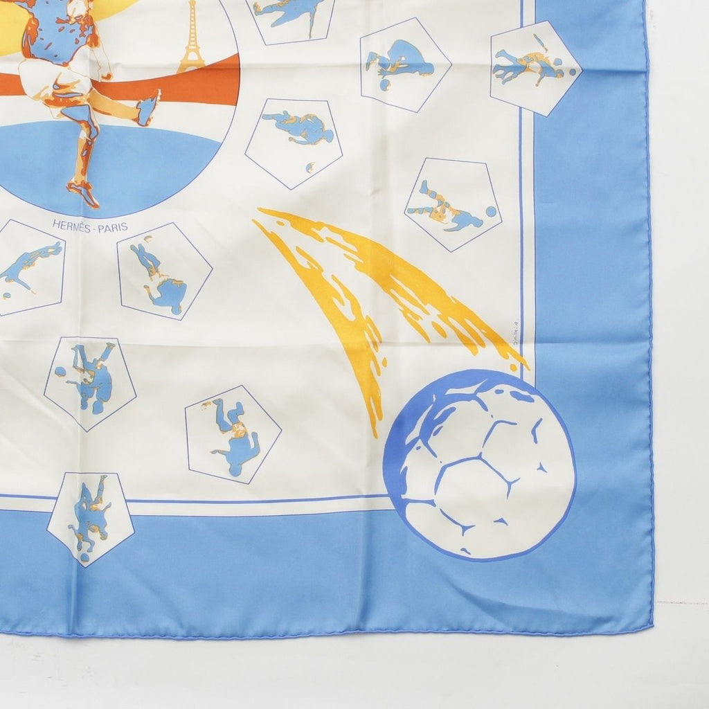 Hermes Carre 90 Vive les Champions! Viva Champion Silk Scarf White Blue — view 5