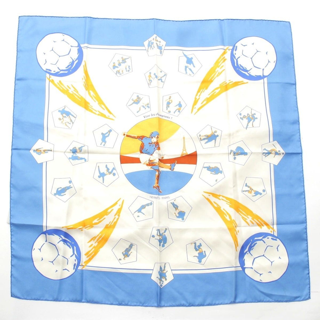 Hermes Carre 90 Vive les Champions! Viva Champion Silk Scarf White Blue