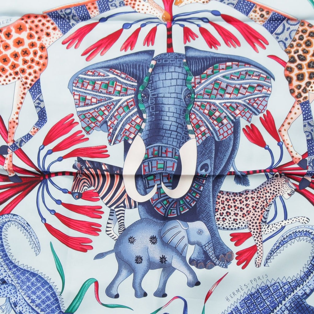 Hermes Carre 90 la Marche du Zambeze on the Zambezi Silk Scarf Blue — view 6
