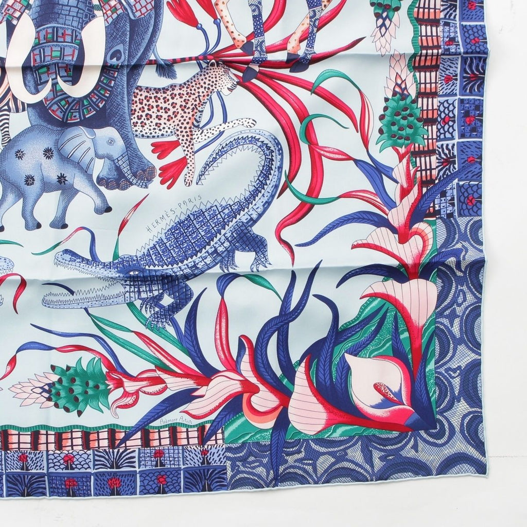 Hermes Carre 90 la Marche du Zambeze on the Zambezi Silk Scarf Blue — view 5