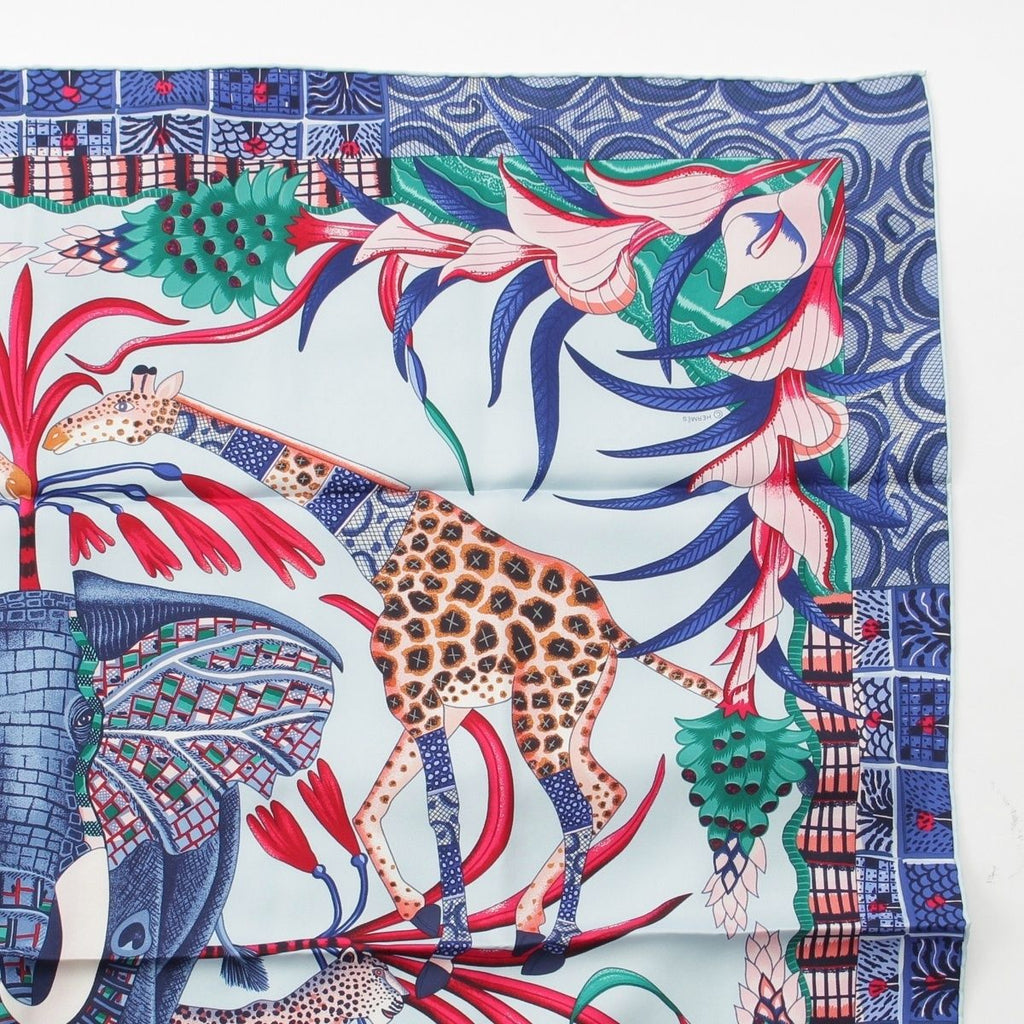 Hermes Carre 90 la Marche du Zambeze on the Zambezi Silk Scarf Blue — view 3