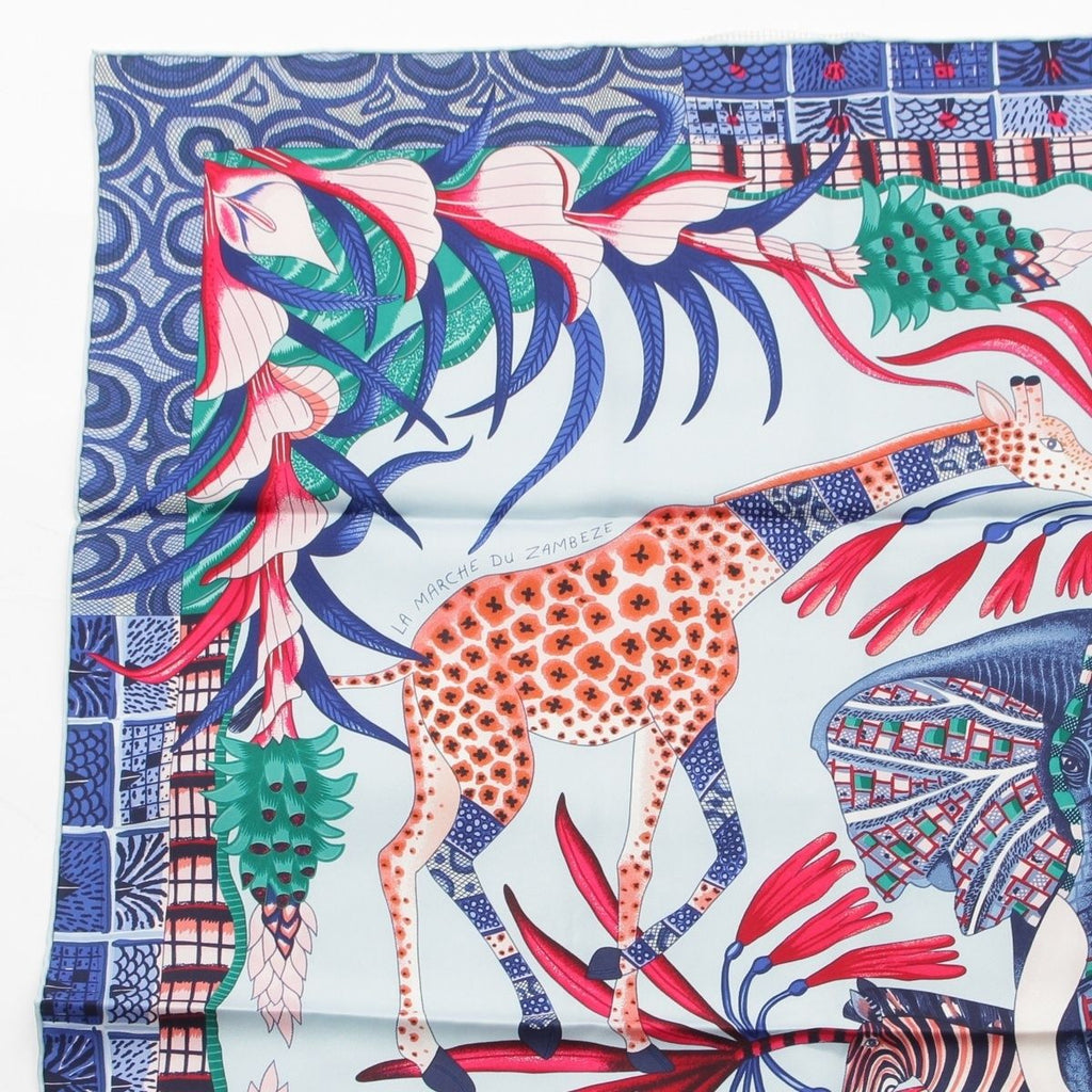Hermes Carre 90 la Marche du Zambeze on the Zambezi Silk Scarf Blue — view 2