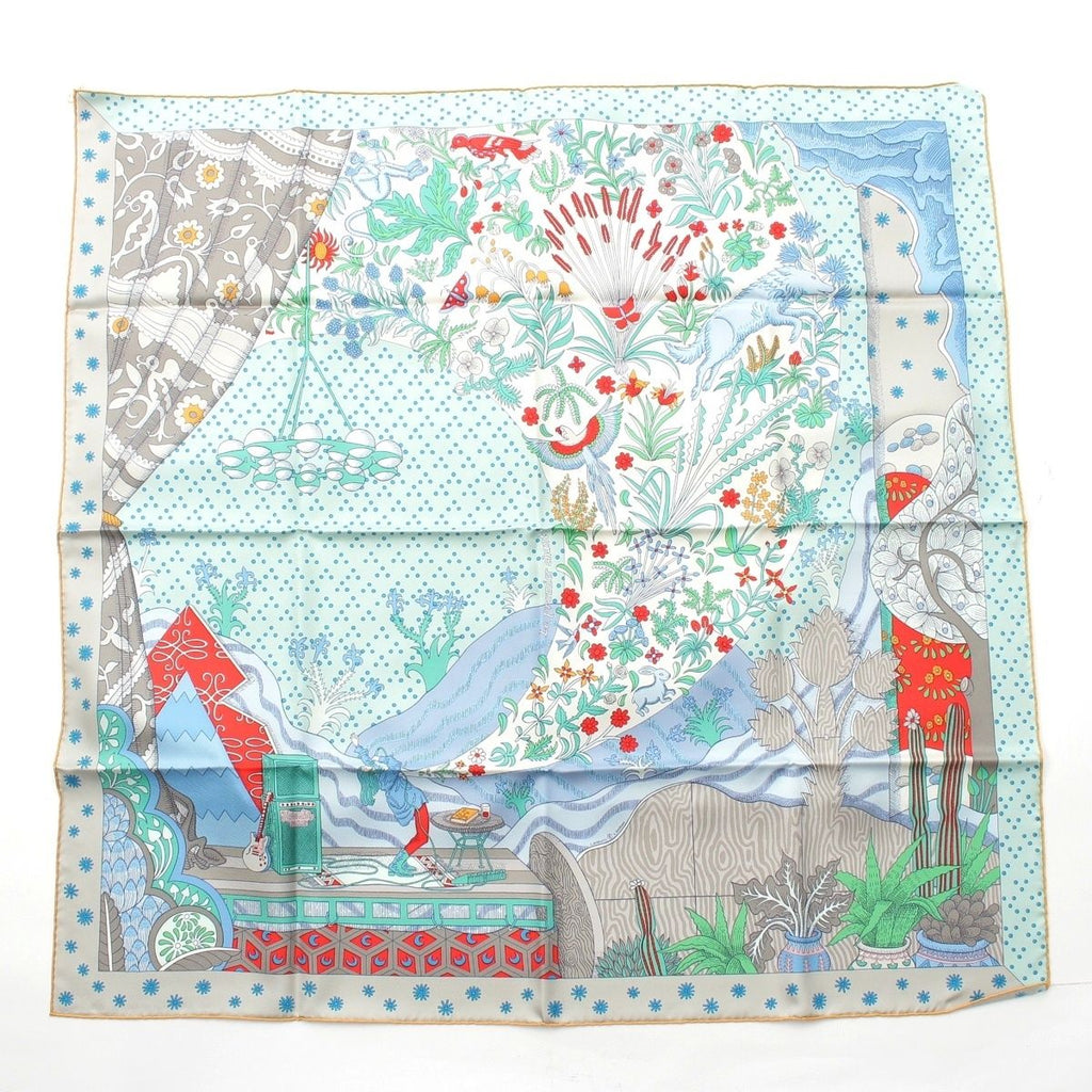 Hermes Carre 90 Silk le Premier Chant Song of Beginnings Scarf Blue Multicolor