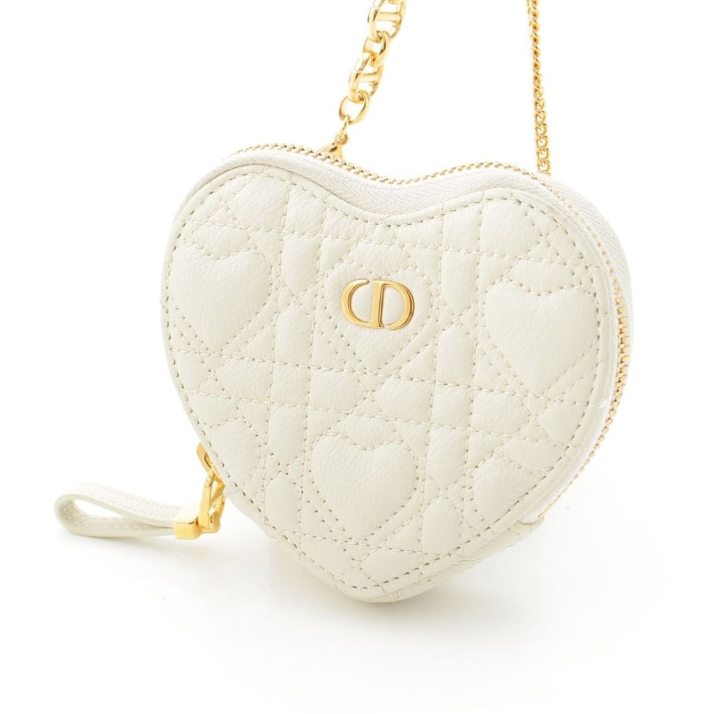 Dior Leather Cannage Heart Chain Mini Shoulder Bag Pouch White — view 2