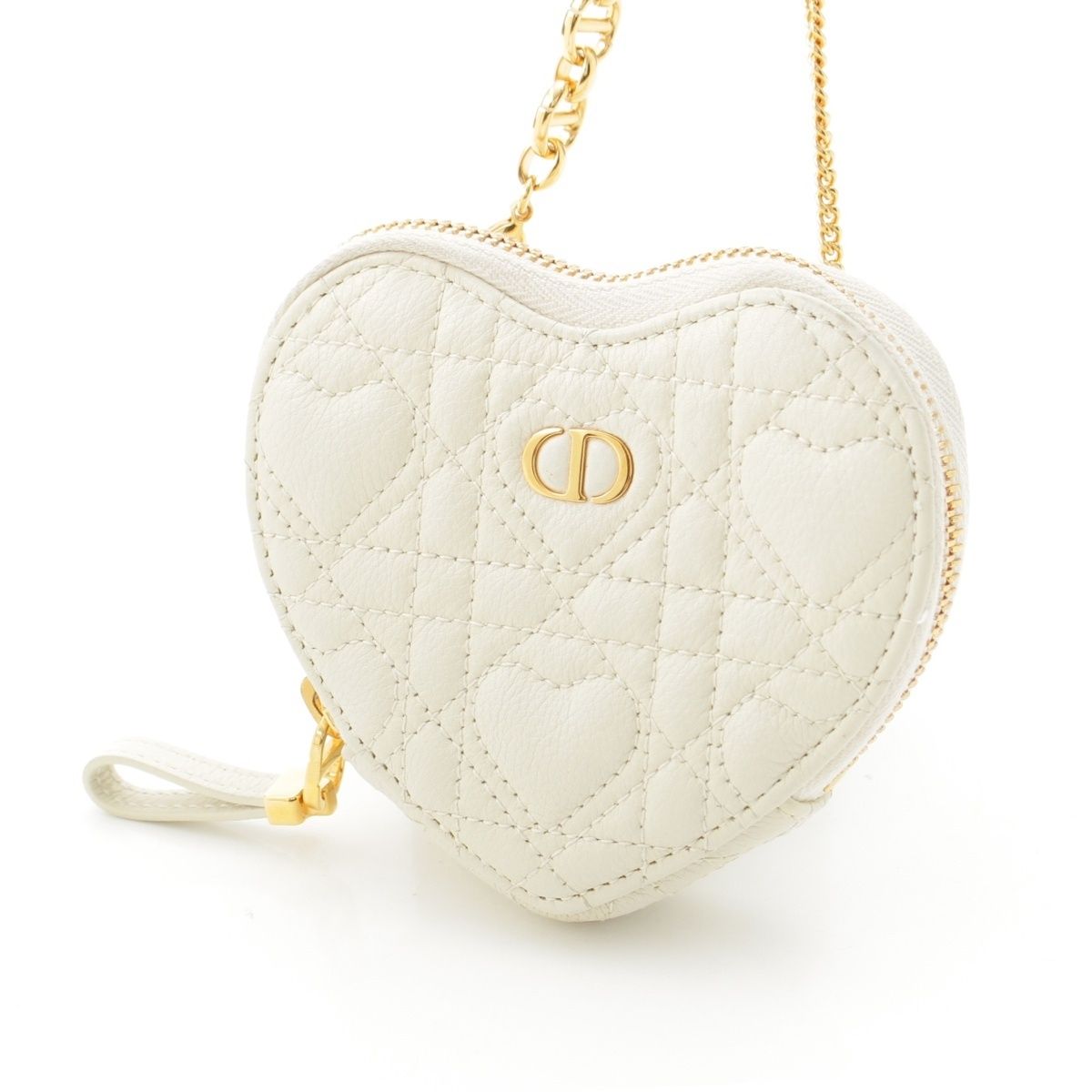 Dior Leather Cannage Heart Chain Mini Shoulder Bag Pouch White — view 2