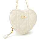 Dior Leather Cannage Heart Chain Mini Shoulder Bag Pouch White