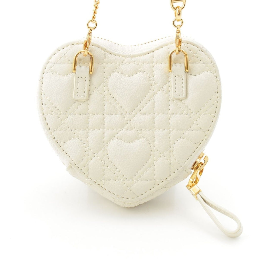 Dior Leather Cannage Heart Chain Mini Shoulder Bag Pouch White — view 4