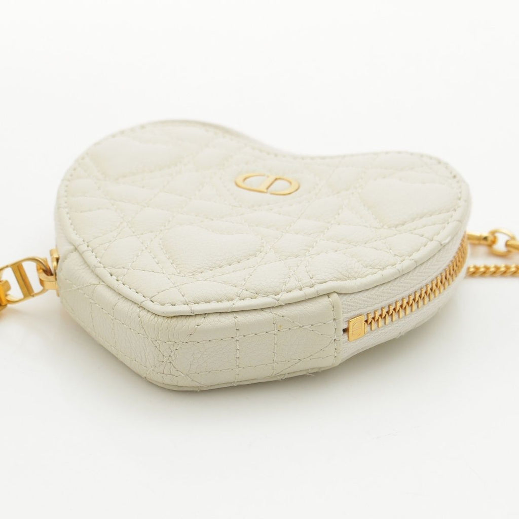 Dior Leather Cannage Heart Chain Mini Shoulder Bag Pouch White — view 5