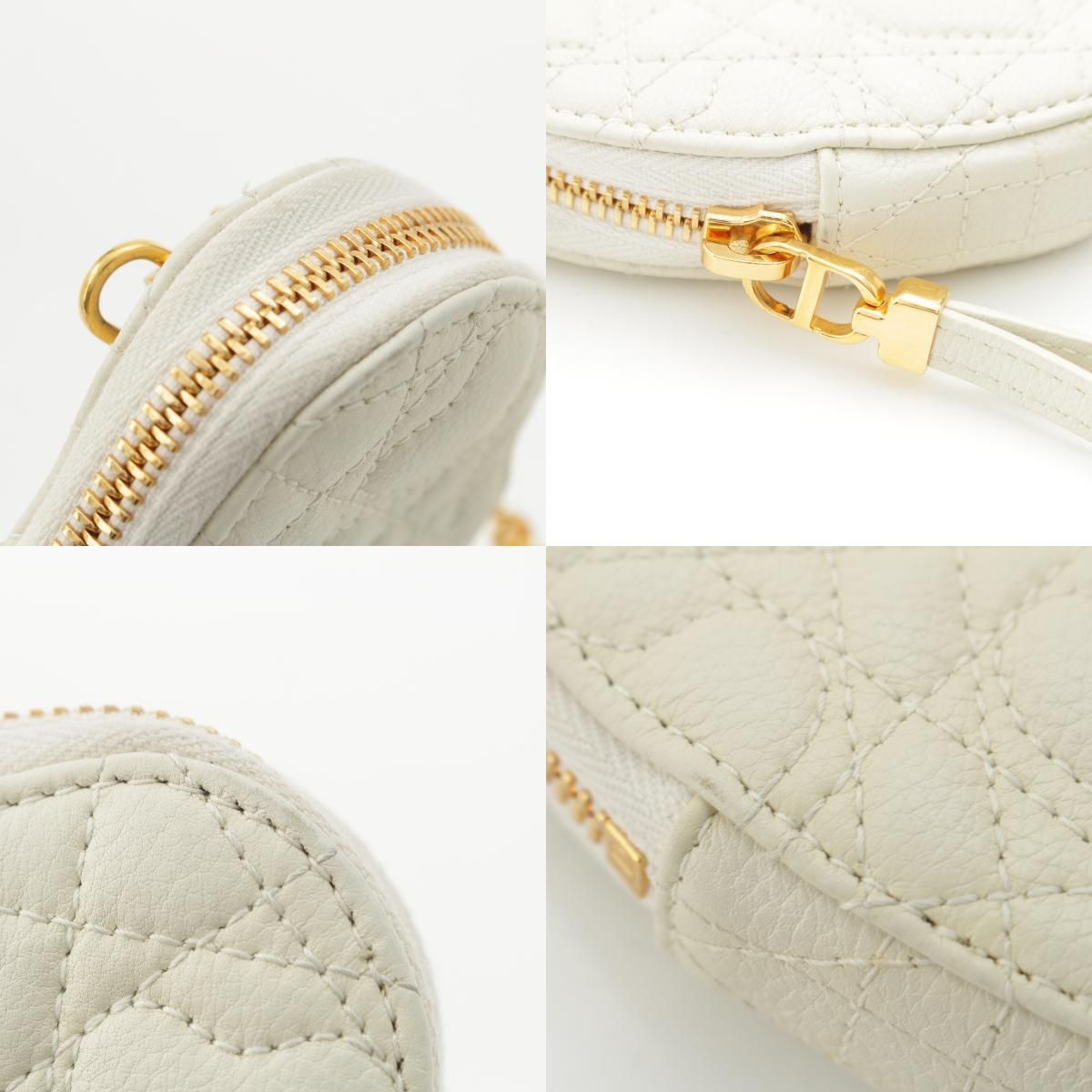 Dior Leather Cannage Heart Chain Mini Shoulder Bag Pouch White — view 9