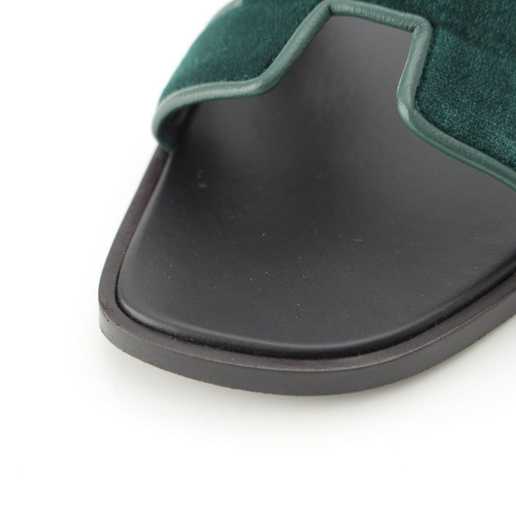 Hermes Oran Leather Velvet Motif Sandals Moss Green — view 8