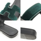 Hermes Oran Leather Velvet Motif Sandals Moss Green — view 9