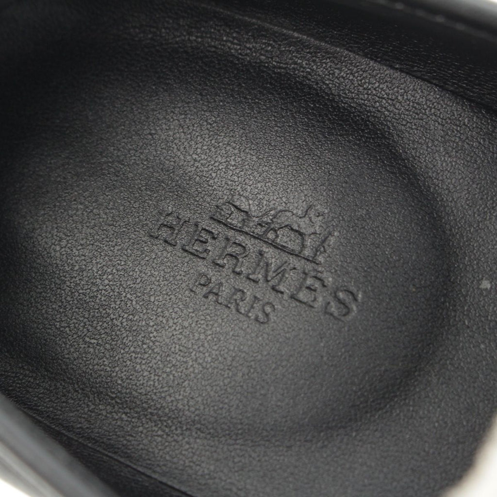 Hermes Destin Calf Leather Toile Ash Fringe Prue Noir Kelly Loafers Shoes — view 7
