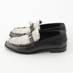 Hermes Destin Calf Leather Toile Ash Fringe Prue Noir Kelly Loafers Shoes — view 3