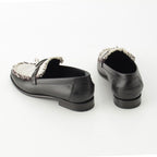Hermes Destin Calf Leather Toile Ash Fringe Prue Noir Kelly Loafers Shoes — view 4