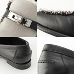 Hermes Destin Calf Leather Toile Ash Fringe Prue Noir Kelly Loafers Shoes — view 9