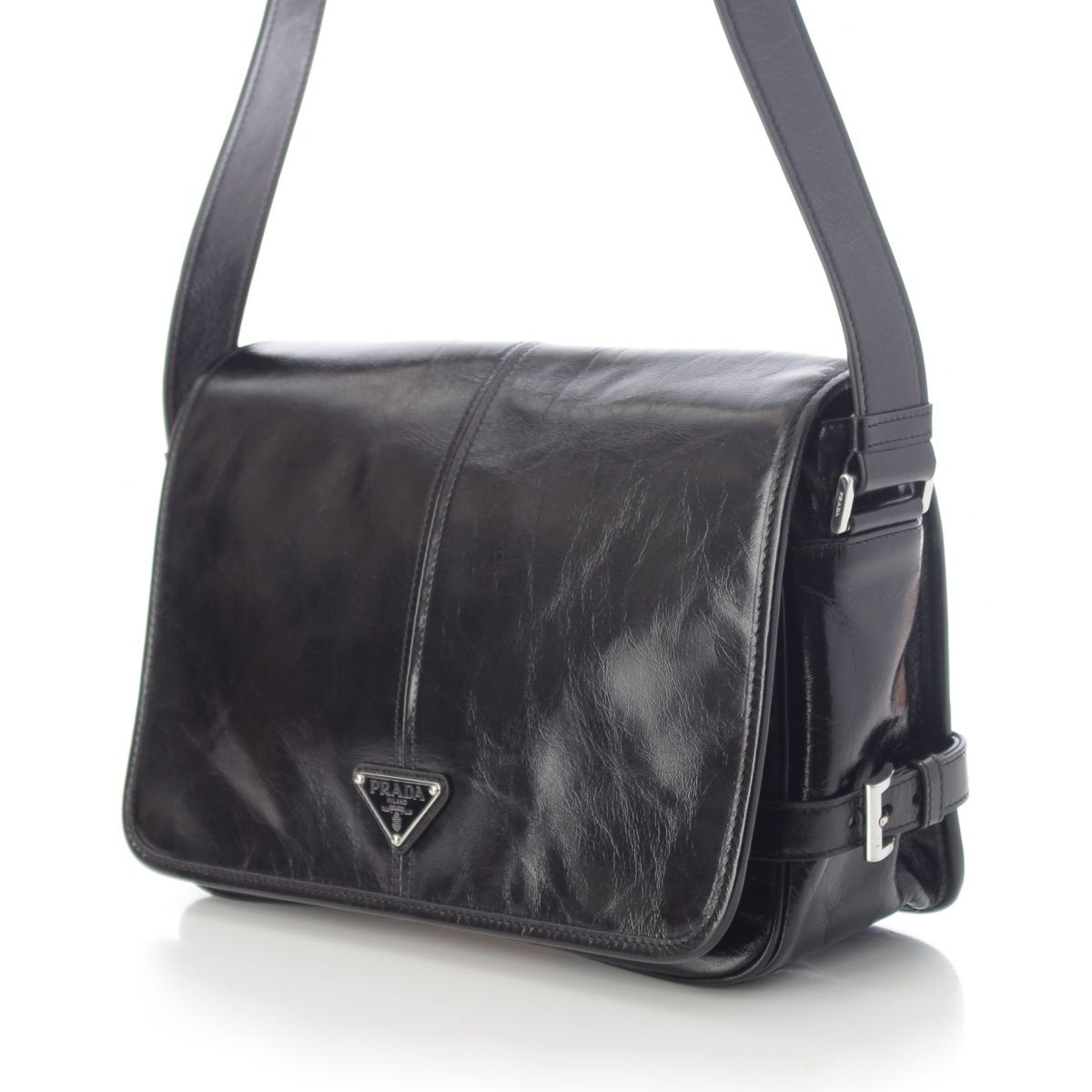 Prada Looks Leather Shoulder Messenger Bag Black — view 2